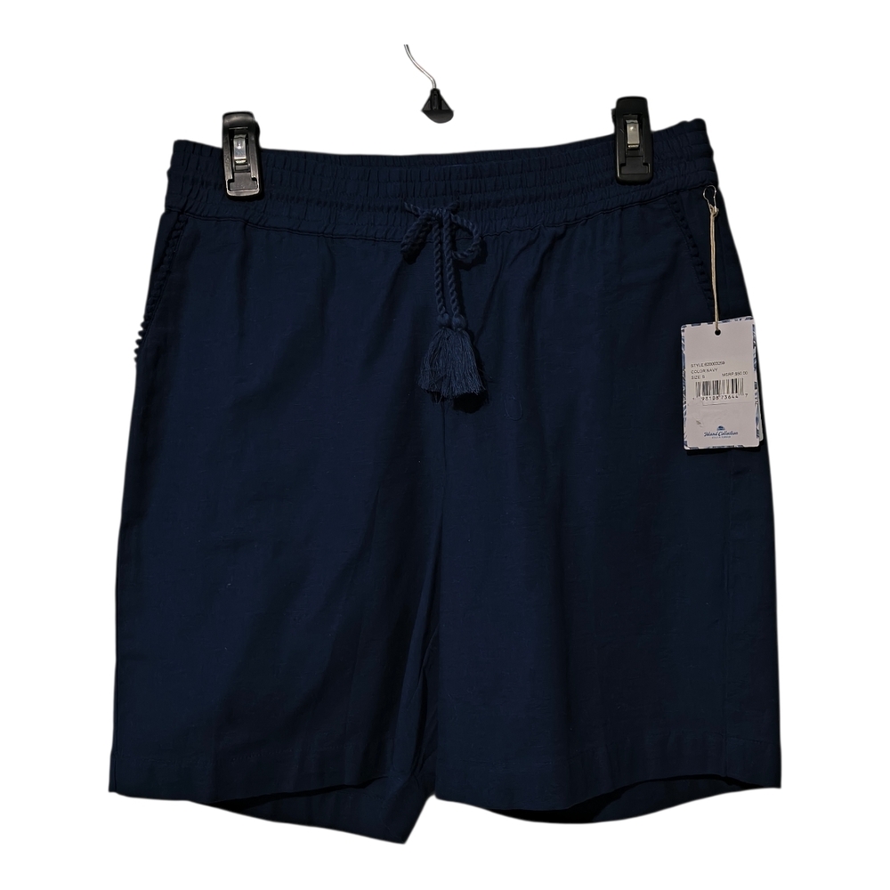 Women's Small Navy Blue Cotton Linen Blend Drawstring Shorts Beach Cruise Wear